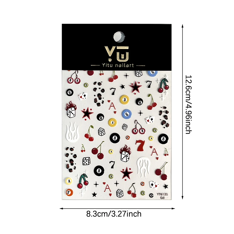 3D Embossed Cherry Nail Art Stickers Self Adhesive Pool Dice Design Manicure DIY Accessories Nail Art Decals For Nail Design thumbnail 6