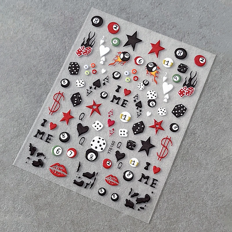 3D Embossed Cherry Nail Art Stickers Self Adhesive Pool Dice Design Manicure DIY Accessories Nail Art Decals For Nail Design thumbnail 5