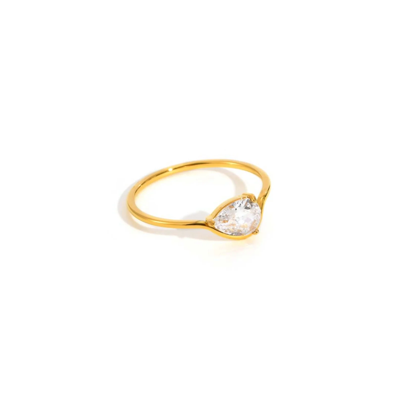 Minimalist Water Drop White Zircon Women Ring, Wave Drop Stainless Steel Ring, 18K Gold Plated Waterproof Luxury Jewelry thumbnail 6