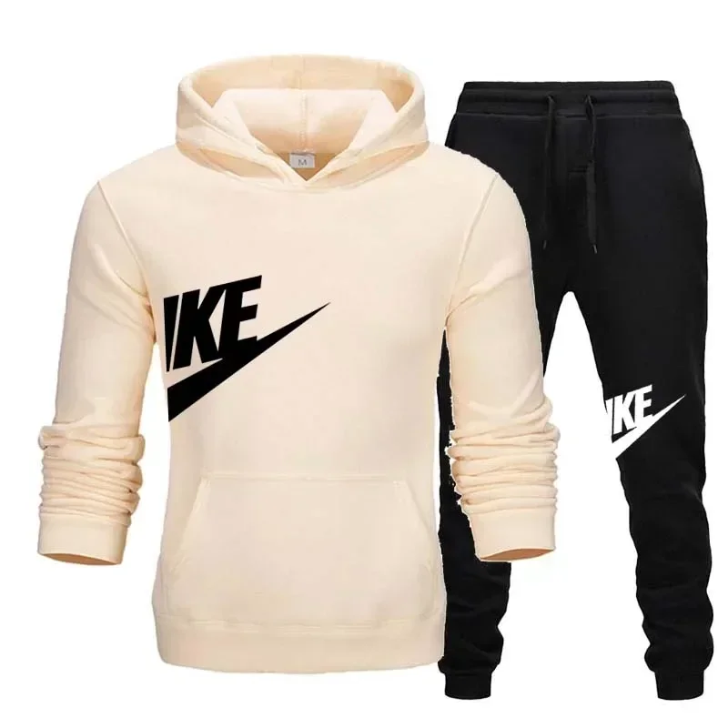 New men's casual fitness and running sportswear for autumn and winter, fashionable printed loose hooded pullover + long pants se thumbnail 6