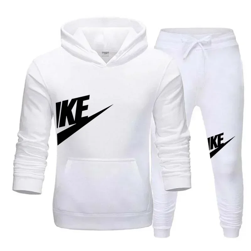 New men's casual fitness and running sportswear for autumn and winter, fashionable printed loose hooded pullover + long pants se thumbnail 4