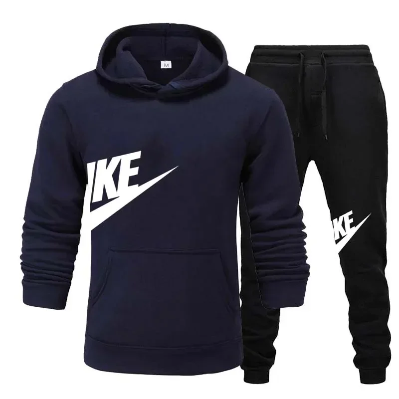 New men's casual fitness and running sportswear for autumn and winter, fashionable printed loose hooded pullover + long pants se thumbnail 5