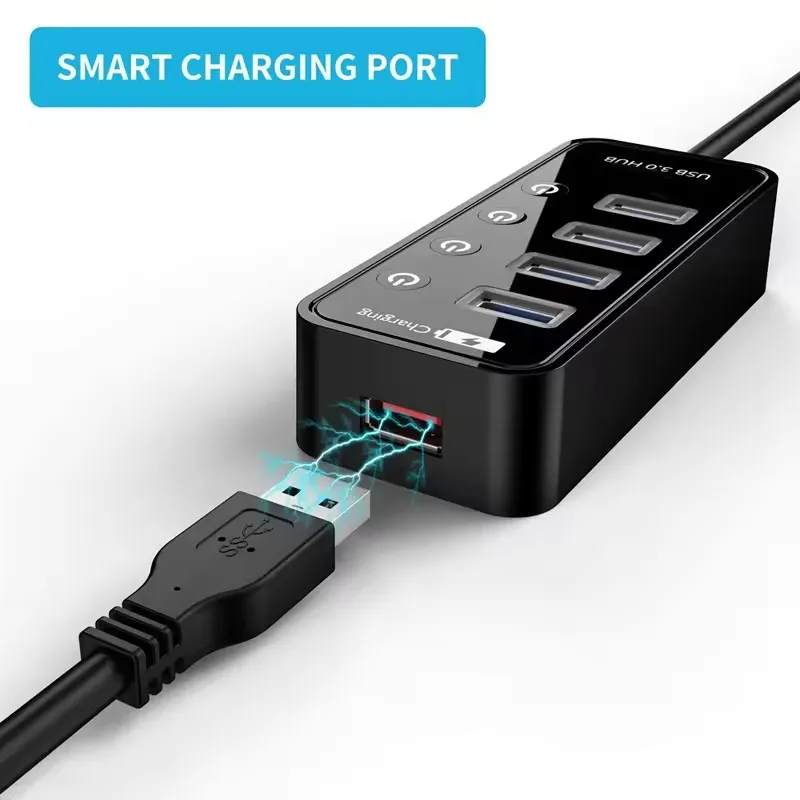 USB 3.0 HUB Power Adapter 4 Port Multi USB Splitter with independent switch Expander High Speed For Computer Accessorie thumbnail 4