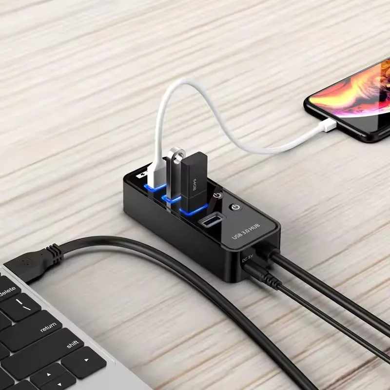 USB 3.0 HUB Power Adapter 4 Port Multi USB Splitter with independent switch Expander High Speed For Computer Accessorie thumbnail 5