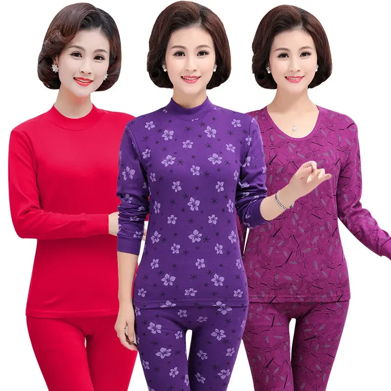 Pure Cotton Thermal Underwear Set for Women Thin Lightweight High Collar Large Size Home Comfortable Sleepwear for Elderly thumbnail 5