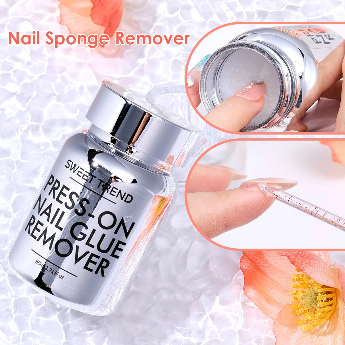 80ml Press On Nails Sponge Remover Solution Fast Gel Polish Nail Debonder Gentle Easy False Nail Tip Remove Tools Manicure Decor