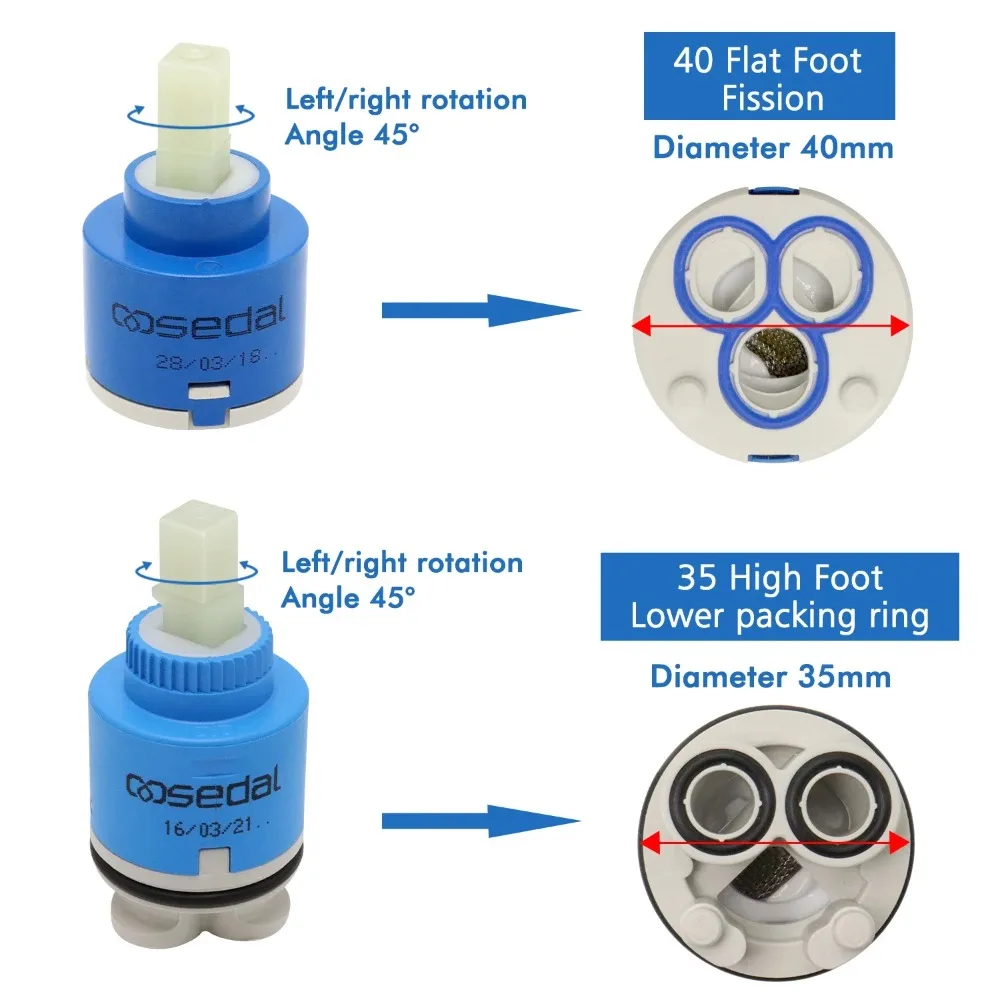 35mm/40mm Kitchen Basin Faucet Ceramic Valve Core Faucet Ceramic Spool Water Heater Water Mixing Valve Core Switch Repair Parts thumbnail 5