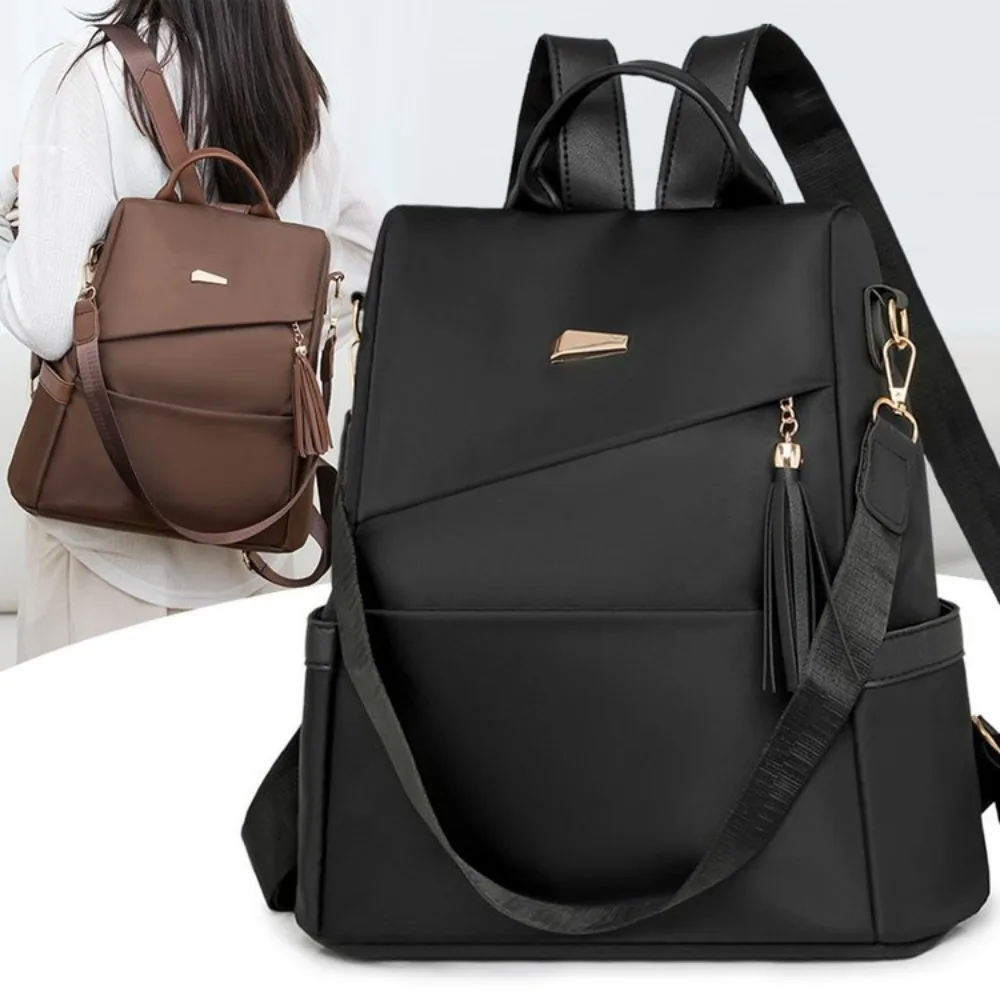 Fashion Women’s Nylon Anti-theft Backpack Tassel Decorative Casual Travel Female Shoulder Bag Large Capacity Student School Pack thumbnail 2