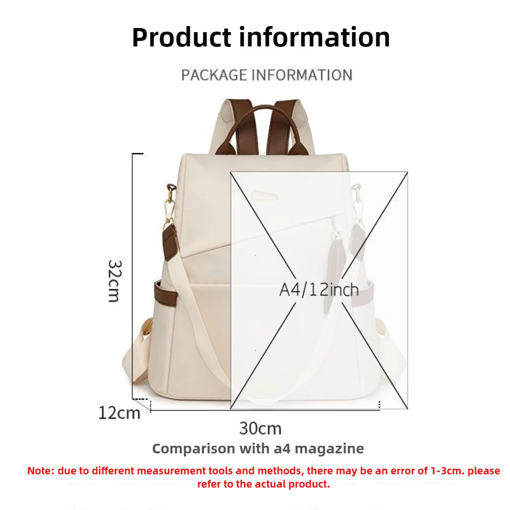 Fashion Women’s Nylon Anti-theft Backpack Tassel Decorative Casual Travel Female Shoulder Bag Large Capacity Student School Pack thumbnail 6