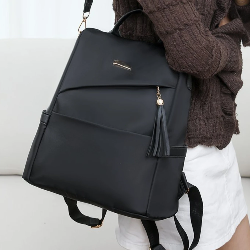 Fashion Women’s Nylon Anti-theft Backpack Tassel Decorative Casual Travel Female Shoulder Bag Large Capacity Student School Pack thumbnail 4