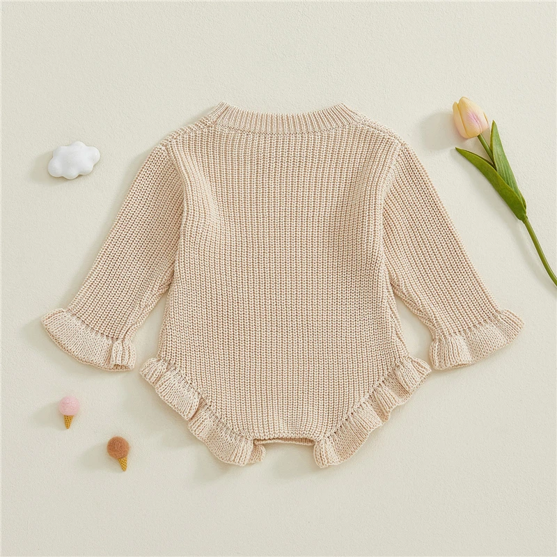 Baby Clothes Newborn Baby Rompers Cotton Knit Baby Girl Romper Long Sleeve Ruffle Trim Infant Baby Boys Jumpsuit Overalls thumbnail 3