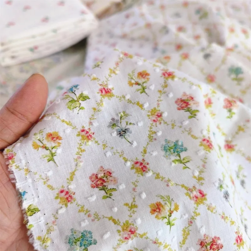 145x50cm Pastoral Floral Embroidery Fabric 40s Small Floral Clothing Summer Nightgown Handmade Girls  Decorative  Sewing Cloth thumbnail 3