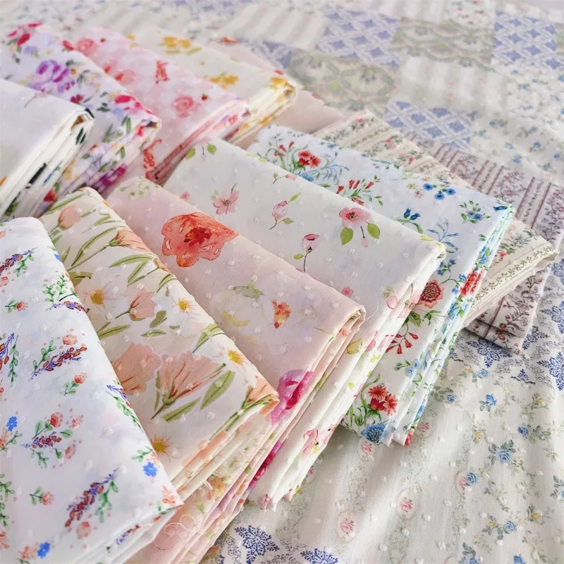 145x50cm Pastoral Floral Embroidery Fabric 40s Small Floral Clothing Summer Nightgown Handmade Girls  Decorative  Sewing Cloth