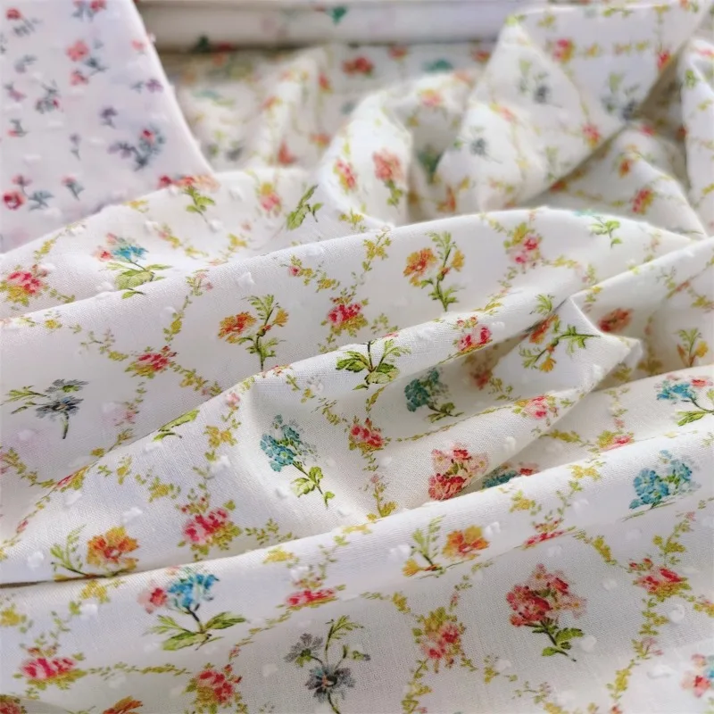 145x50cm Pastoral Floral Embroidery Fabric 40s Small Floral Clothing Summer Nightgown Handmade Girls  Decorative  Sewing Cloth thumbnail 4