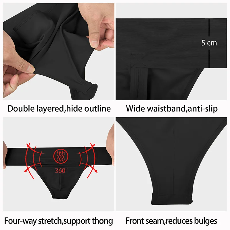 Men's Reinforced Front-Lined Thong Dance Belt for men Team Basic Ballet Gymnastics with Wide Elastic Waistband and Lining Briefs thumbnail 4