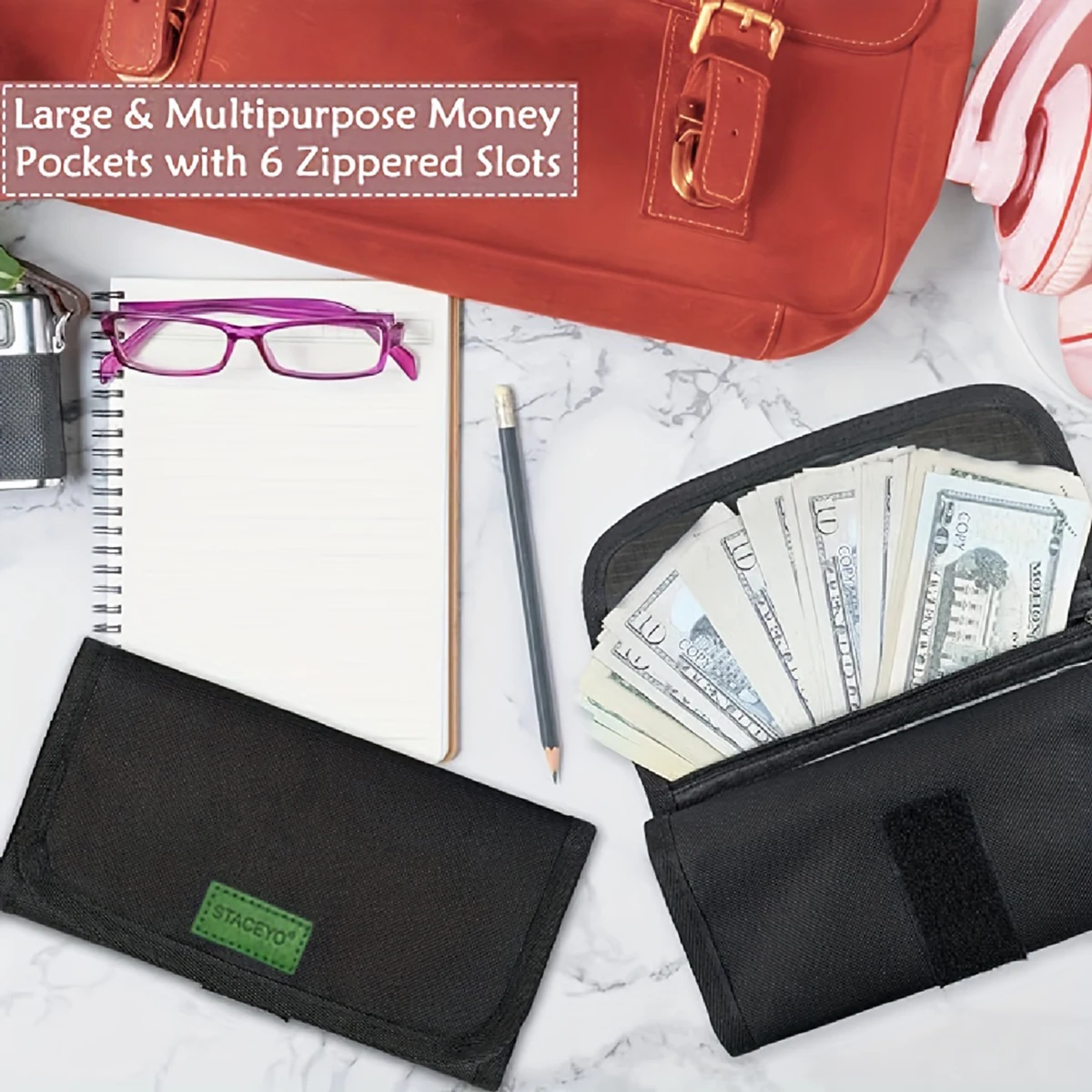 STACEYO | Black Oxford cloth folding travel wallet 1PC | Cash checks and passports should be stored in separate compartments thumbnail 6