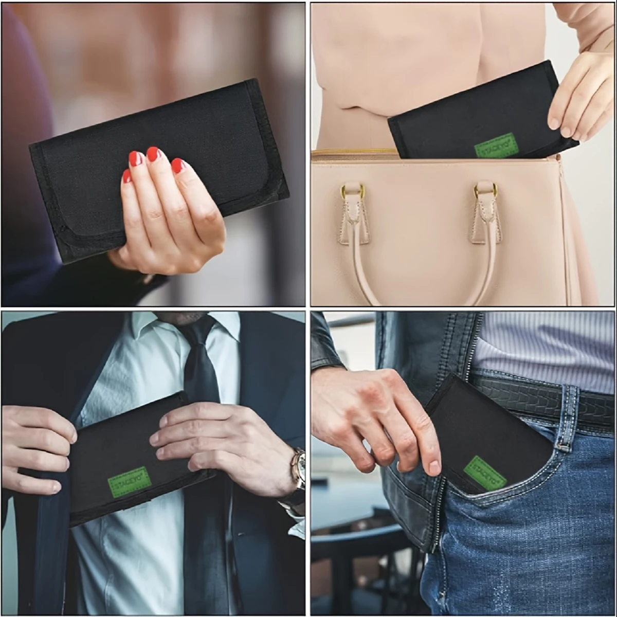 STACEYO | Black Oxford cloth folding travel wallet 1PC | Cash checks and passports should be stored in separate compartments thumbnail 3