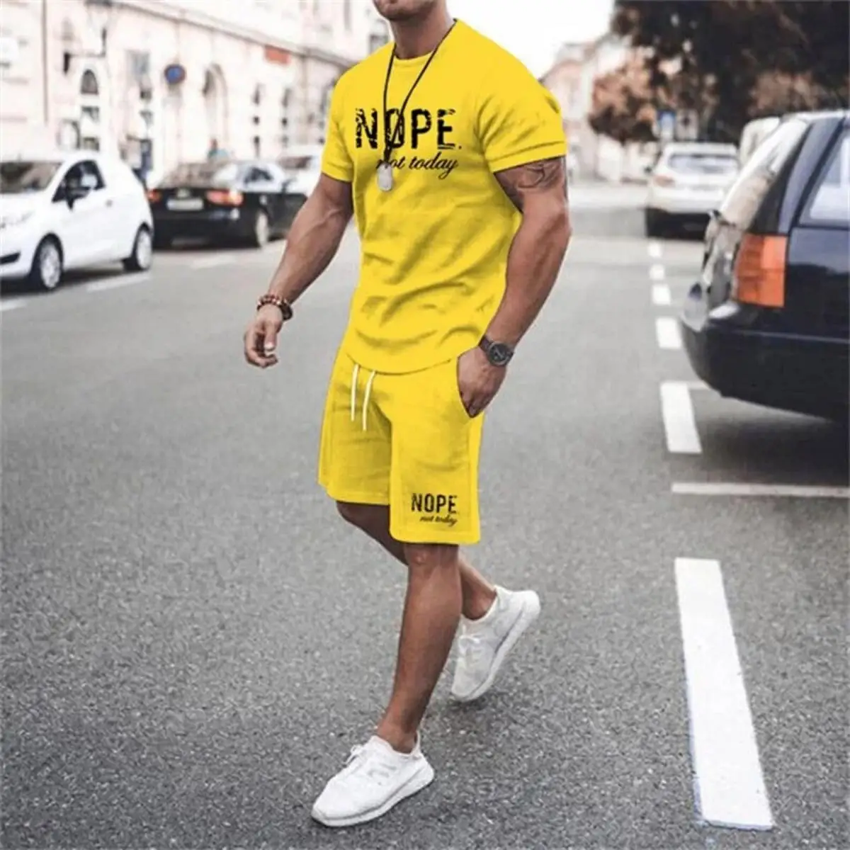 Fashionable men's summer new letter printed breathable round neck T-shirt shorts set outdoor quick drying casual clothing thumbnail 3