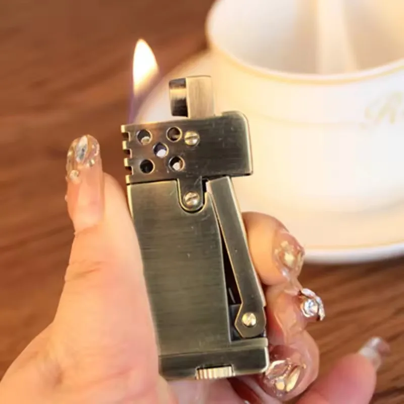Retro style personalized side-push ignition metal lighter, oil lamp, windproof outdoor ignition tool, festive gift thumbnail 2