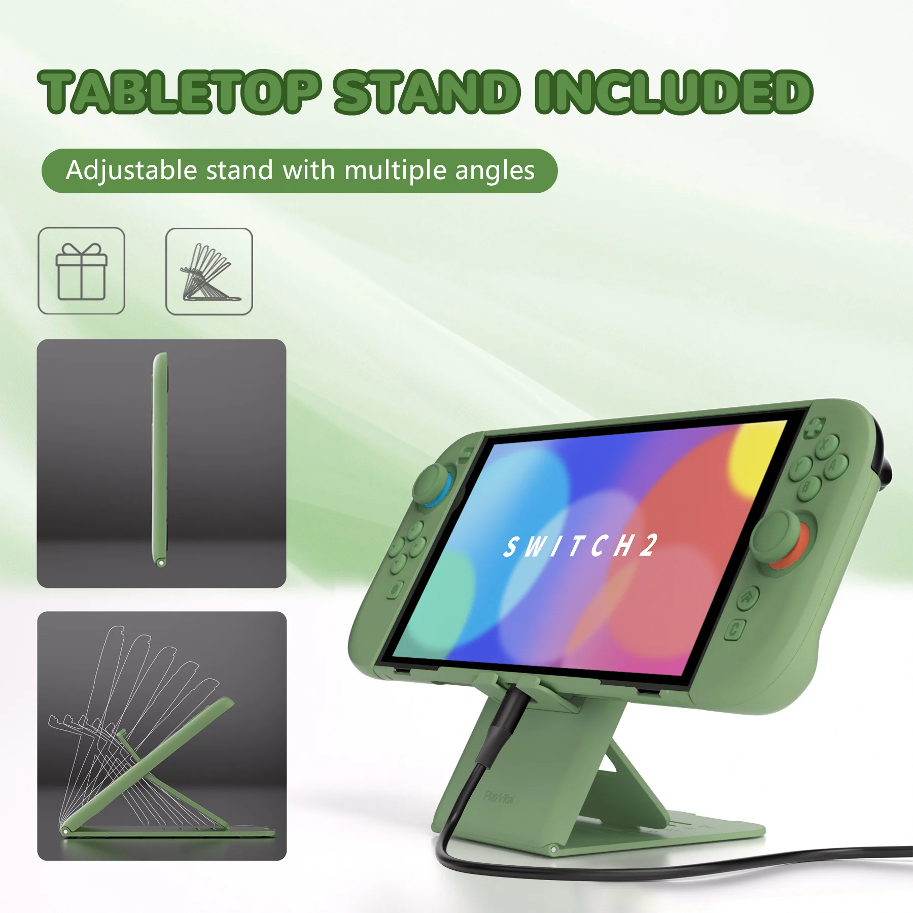 PlayVital Solid Color Protective Case for Nintendo Switch 2, Anti-Scratches Hard Shell Dockable Grip Cover with  Foldable Stand thumbnail 2