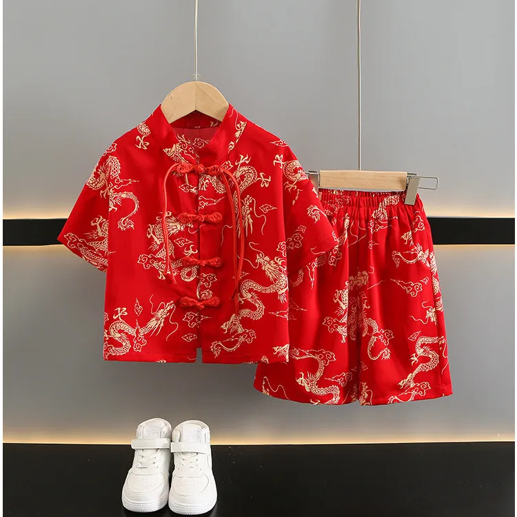 Summer Short Sleeve 2 Piece Set Boys Costume Kids Clothes Casual Boy Outfit Tang Style Hanfu Suit Baby Fashion Children's Sets thumbnail 6