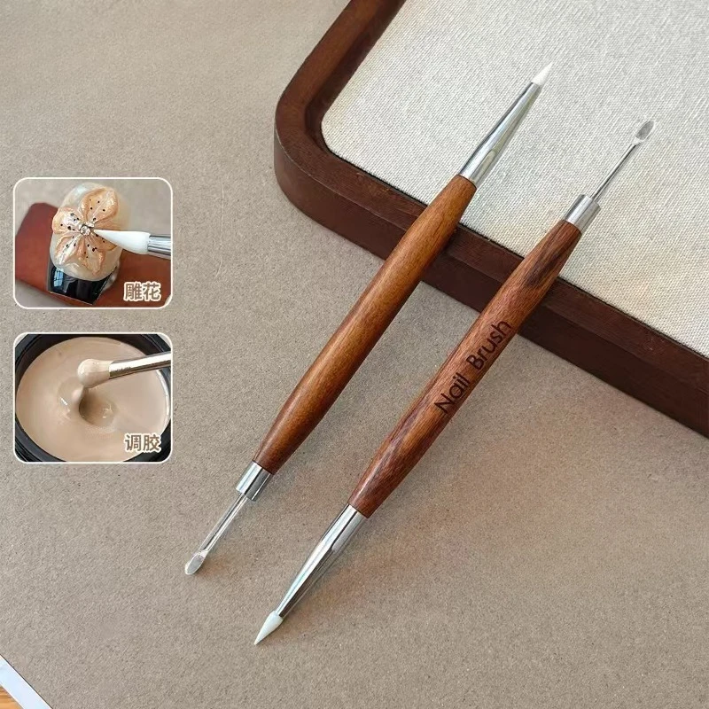 1PCS Double Headed Nail Art Brush Wood Silicone Pen Embossing Painting Mixing Pen DIY Manicure Tool Multifunctional thumbnail 3