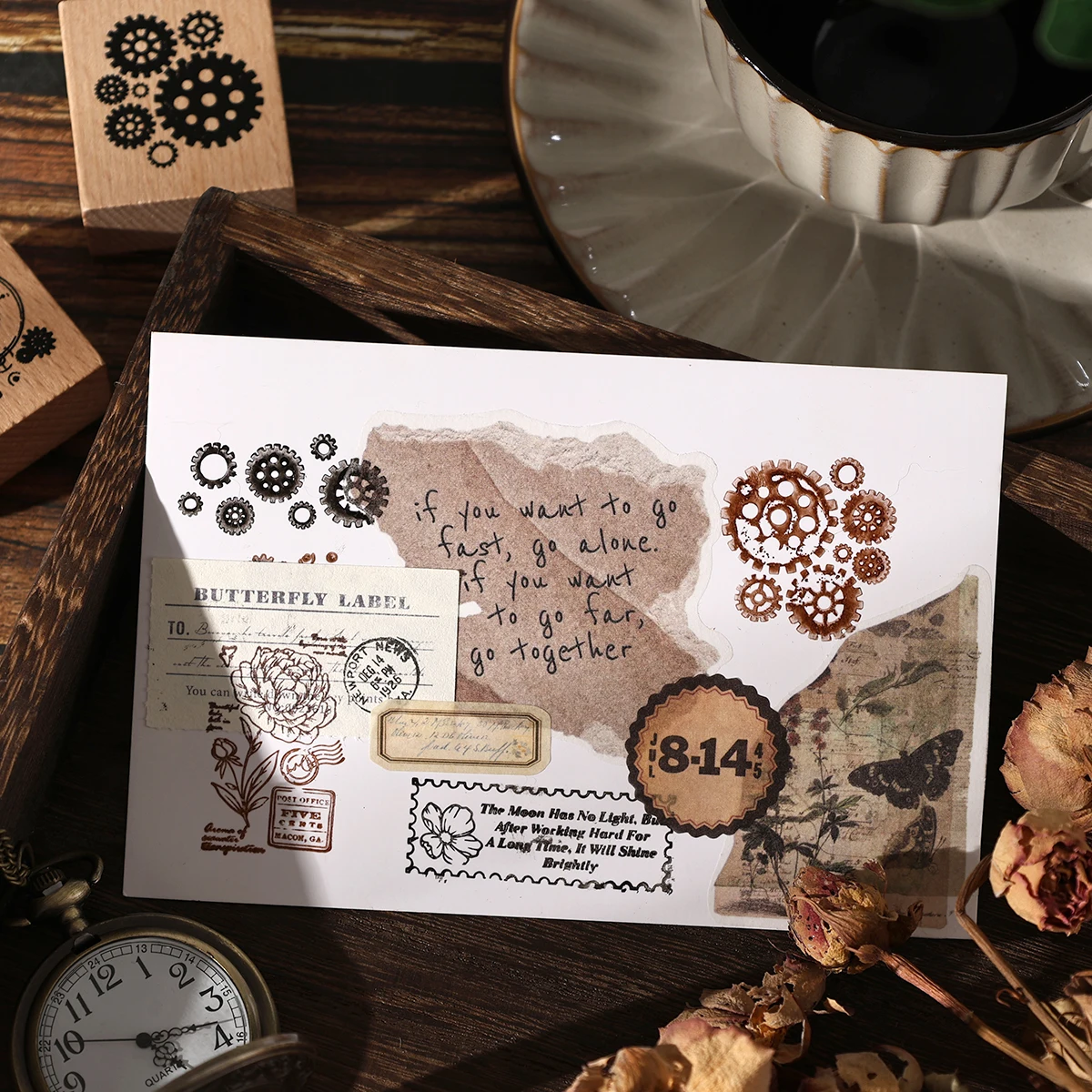 8pcs/box, Creative Floral Style Wooden Stamp, Suitable for Notebook, photo album, greeting card decoration, fashion supplies thumbnail 6