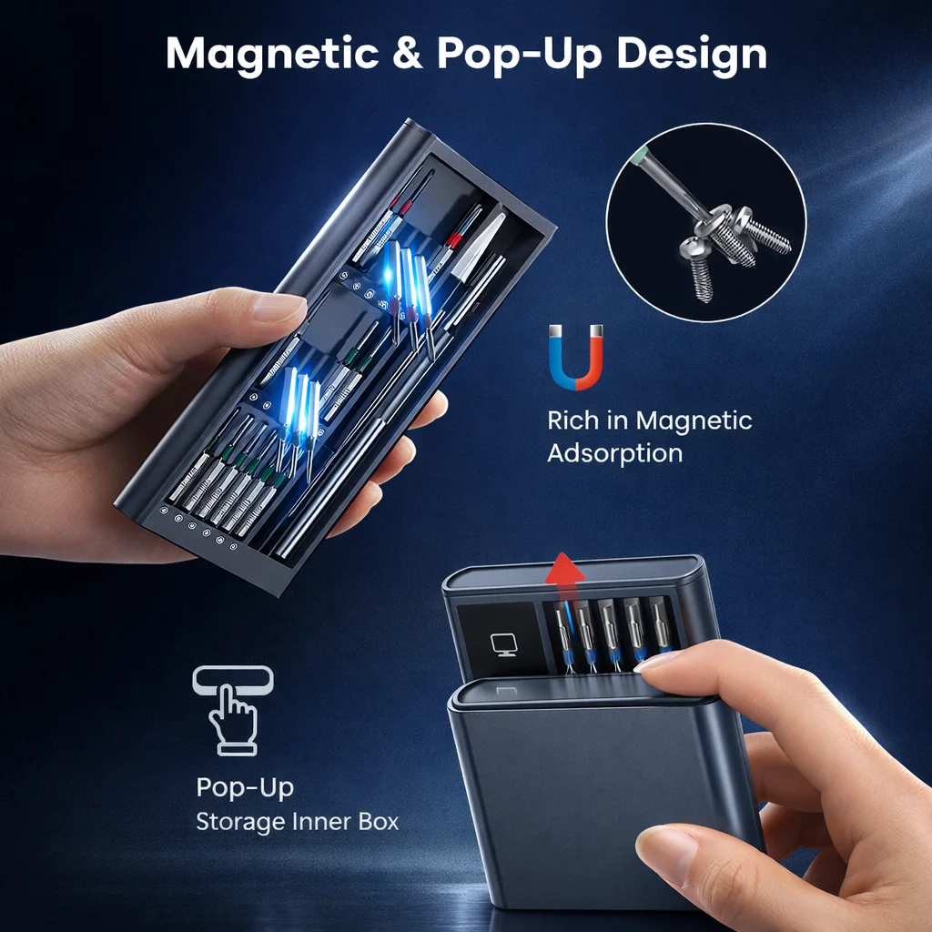 Precision Screwdriver Set, Screwdriver Kit with 36 Long S2 Bits, Magnetic Repair Tool for Glasses, Watches, PC, Computer, Camera thumbnail 3