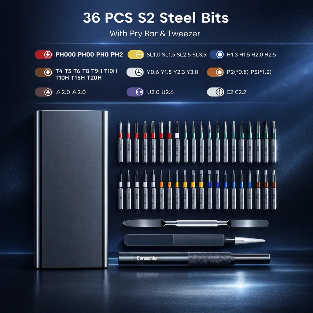 Precision Screwdriver Set, Screwdriver Kit with 36 Long S2 Bits, Magnetic Repair Tool for Glasses, Watches, PC, Computer, Camera thumbnail 4