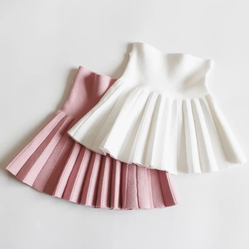 1pcs Girls Knit Skirts Baby Autumn Winter Princess pleated Skirts Childrens Student High Waist Mini Tutu Skirts Kids Solid Dress thumbnail 3