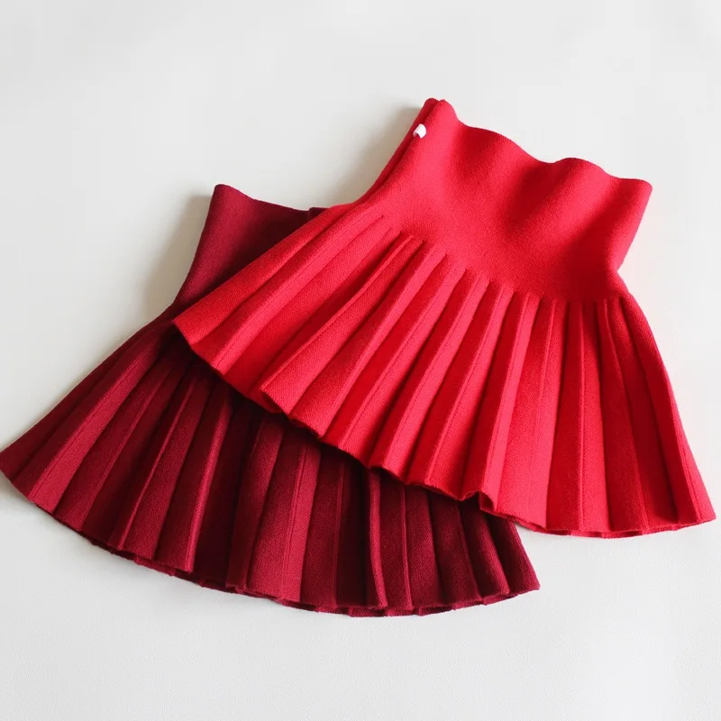 1pcs Girls Knit Skirts Baby Autumn Winter Princess pleated Skirts Childrens Student High Waist Mini Tutu Skirts Kids Solid Dress thumbnail 4