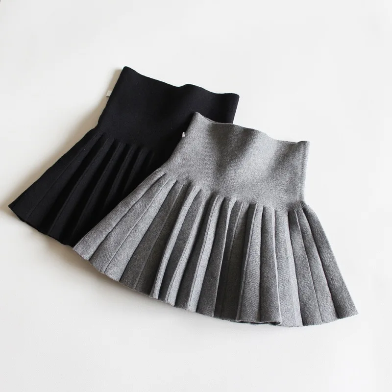 1pcs Girls Knit Skirts Baby Autumn Winter Princess pleated Skirts Childrens Student High Waist Mini Tutu Skirts Kids Solid Dress thumbnail 2