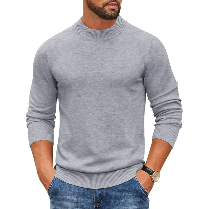 Men's Mock Turtleneck Ribbed Knit Pullover Sweater Casual Heavyweight Slim Fit Dress Sweater Warm Jumper Thermal Streetwear thumbnail 2