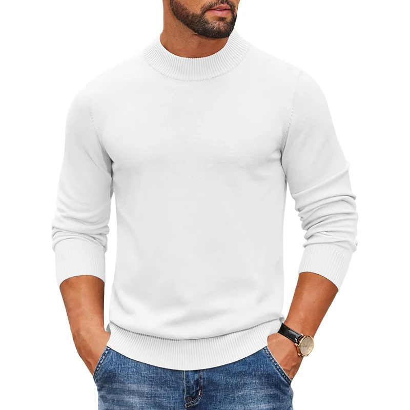 Men's Mock Turtleneck Ribbed Knit Pullover Sweater Casual Heavyweight Slim Fit Dress Sweater Warm Jumper Thermal Streetwear thumbnail 3