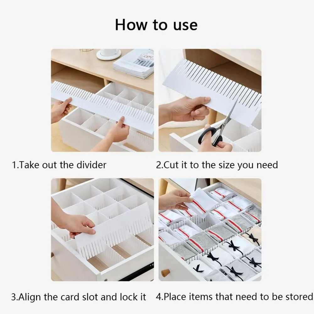 5Pcs Adjustable Drawer Divider Household DIY Combination Partition Board Storage Organizer Space-saving Cabinet Closet Separator thumbnail 4