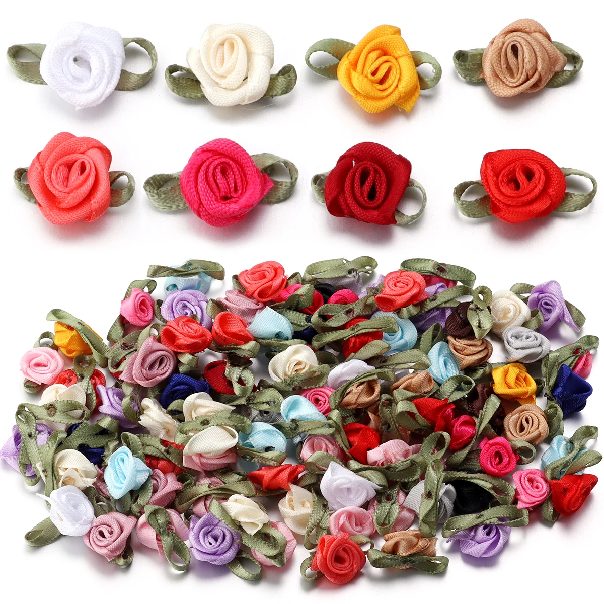 50pcs 1.5x2.5cm Mini Rose Flower Polyester Satin Ribbon Rosettes Fabric Appliques For Wedding Party Clothing Sewing Decoration thumbnail 4