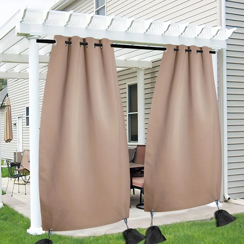 Outdoor Curtains with Weighted Bags Windproof Water Resist Exterior Curtains & Draperies Sun Blocking for Patio Cabana Yard thumbnail 2