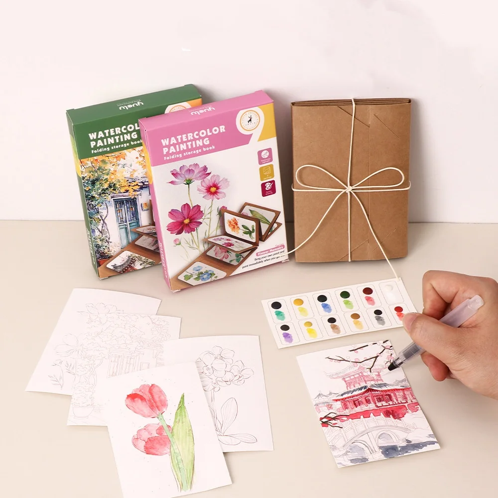 Bview Art Artistic Watercolor Kit: 12-Pan Solid Paints with Expandable Kraft Paper Folder, Compact Travel Painting Supplies thumbnail 2