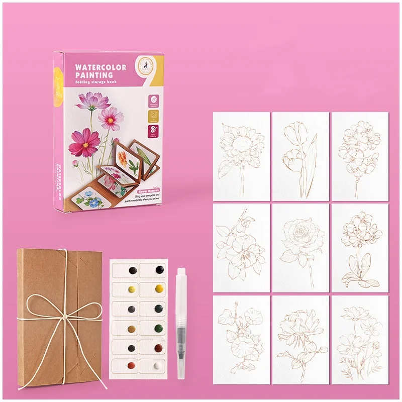 Bview Art Artistic Watercolor Kit: 12-Pan Solid Paints with Expandable Kraft Paper Folder, Compact Travel Painting Supplies thumbnail 6