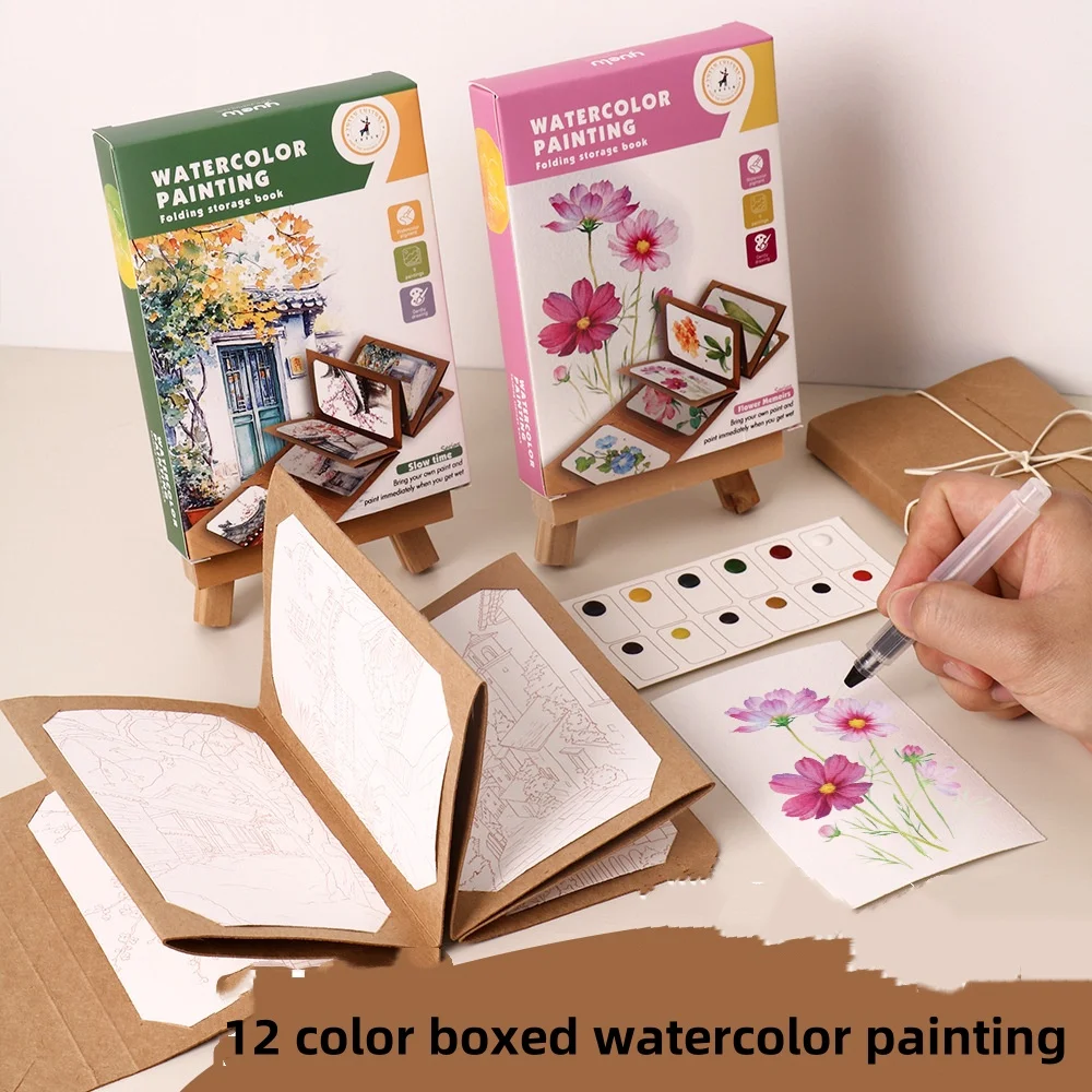 Bview Art Artistic Watercolor Kit: 12-Pan Solid Paints with Expandable Kraft Paper Folder, Compact Travel Painting Supplies thumbnail 4