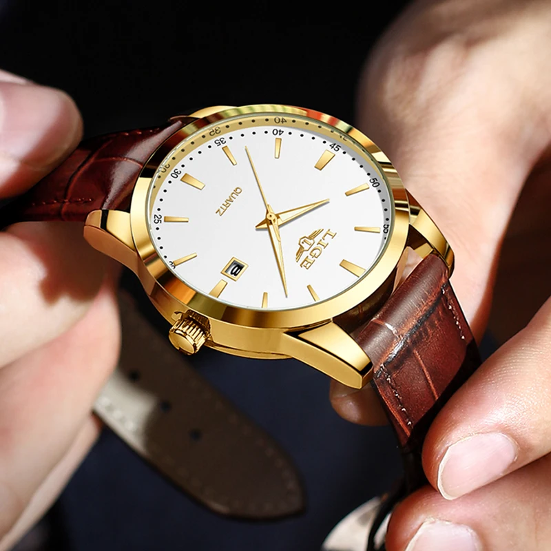 LIGE Sports Watch For Men Fashion Business Leather Quartz Men's Watches Waterproof Luminous Chronograph Relogios Masculino+BOX thumbnail 4