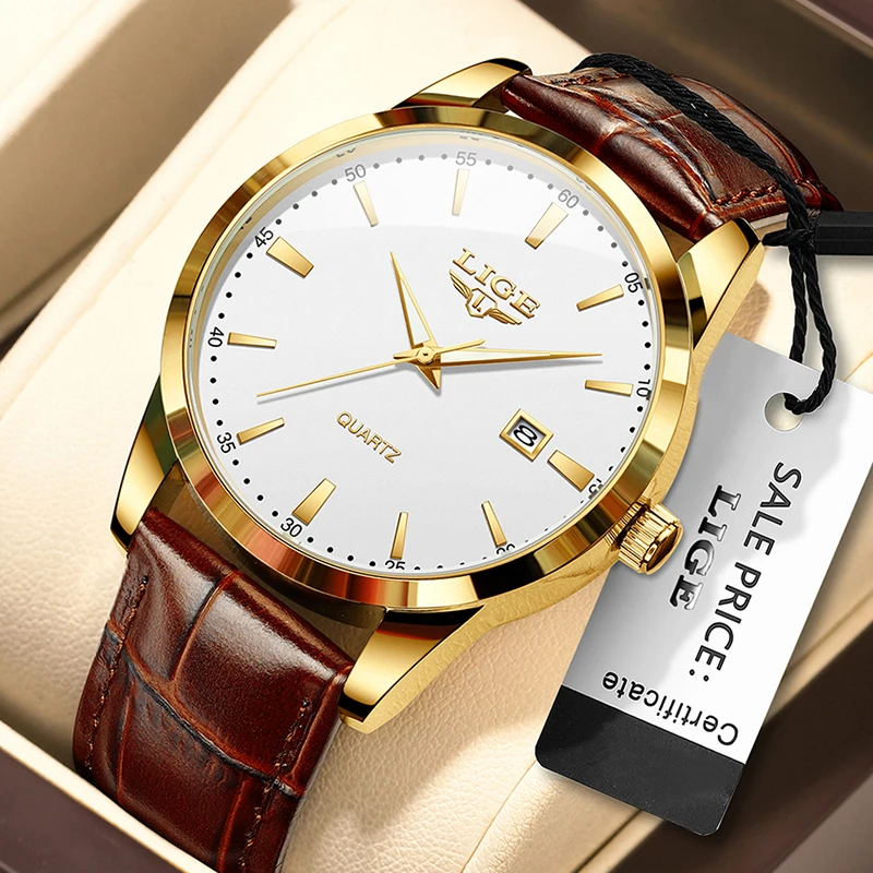 LIGE Sports Watch For Men Fashion Business Leather Quartz Men's Watches Waterproof Luminous Chronograph Relogios Masculino+BOX thumbnail 6