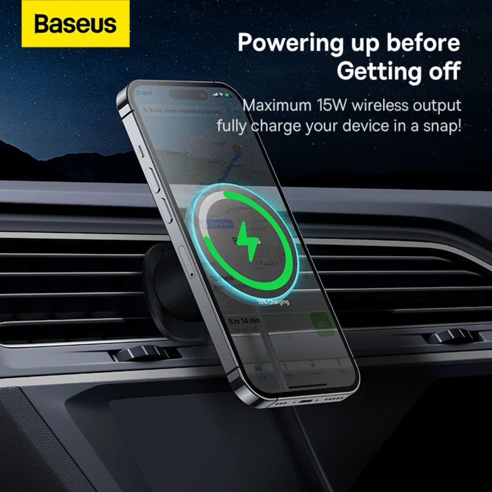 Baseus 15W Fast Charging Car Charger Holder Magnetic Car Phone Holder Wireless Charger for iPhone 17 16 15 14 13 Pro Max Samsung thumbnail 2