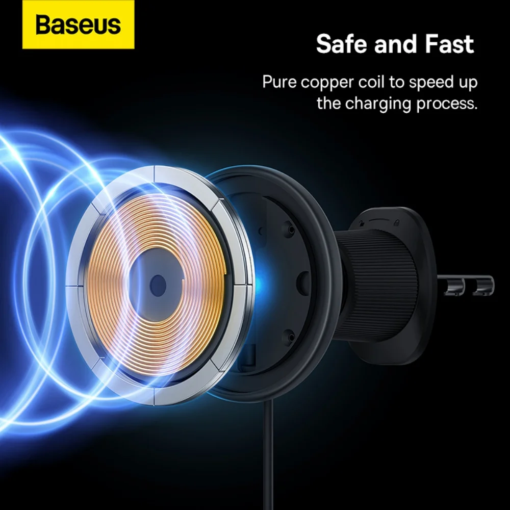 Baseus 15W Fast Charging Car Charger Holder Magnetic Car Phone Holder Wireless Charger for iPhone 17 16 15 14 13 Pro Max Samsung thumbnail 3