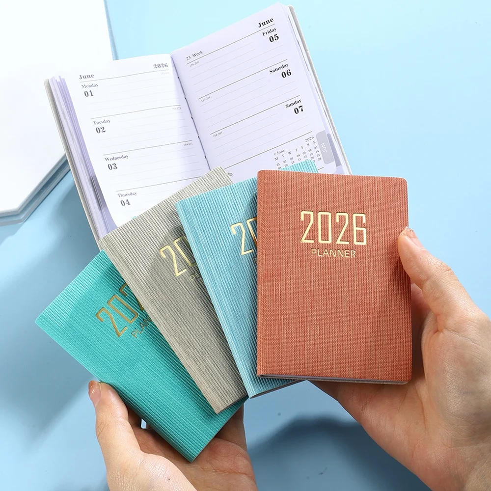 365-Day 2026 Portable A7 Pocket Planner Pu Cover Daily Weekly Schedule Notebook Calendar Journal School Office Supplies Agenda