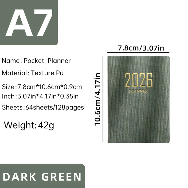 365-Day 2026 Portable A7 Pocket Planner Pu Cover Daily Weekly Schedule Notebook Calendar Journal School Office Supplies Agenda thumbnail 2