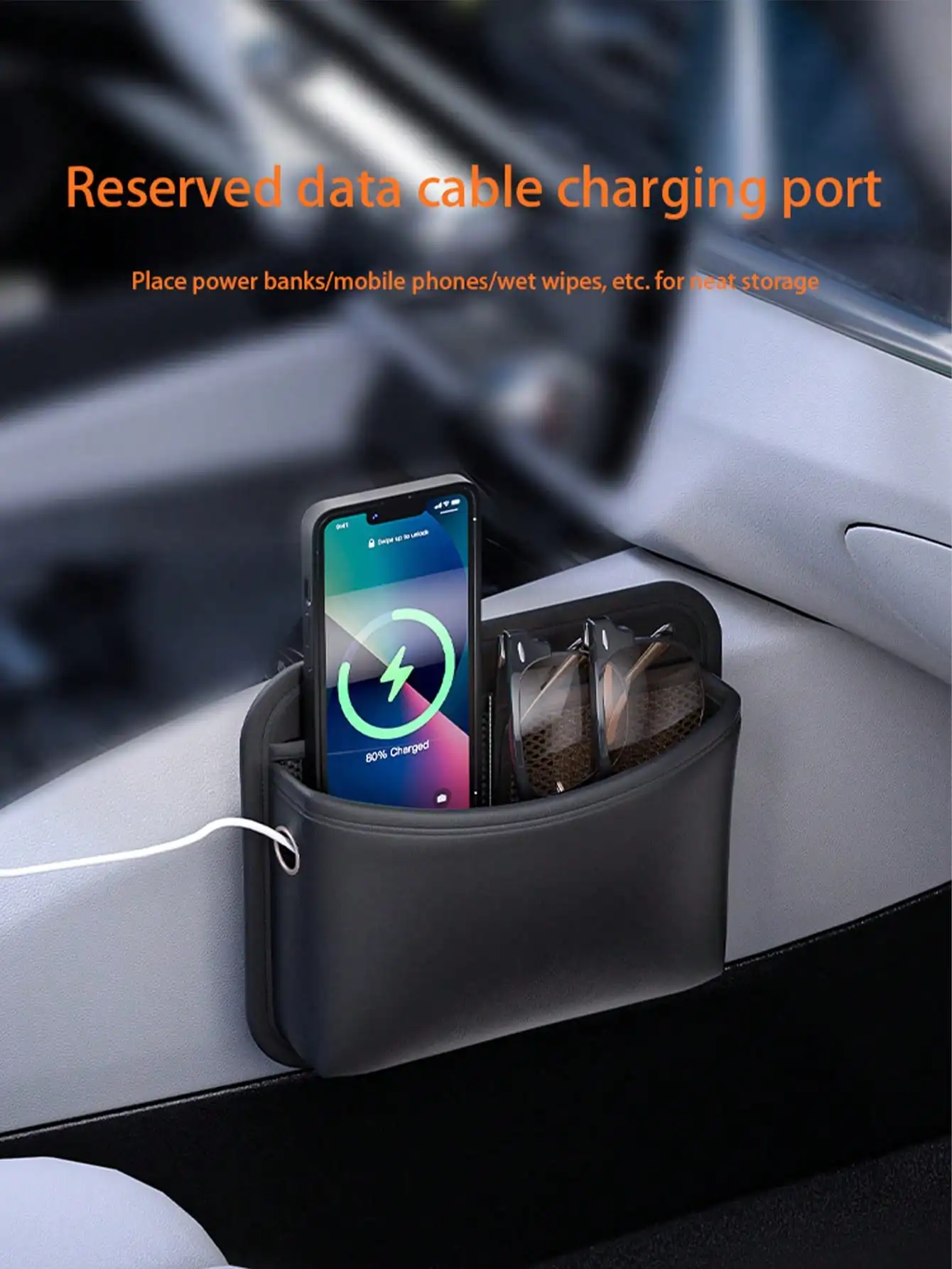 1pc car-mounted storage bag: leather car storage bag with multi-functional adhesive design, car phone bag, in-car phone holder p thumbnail 6