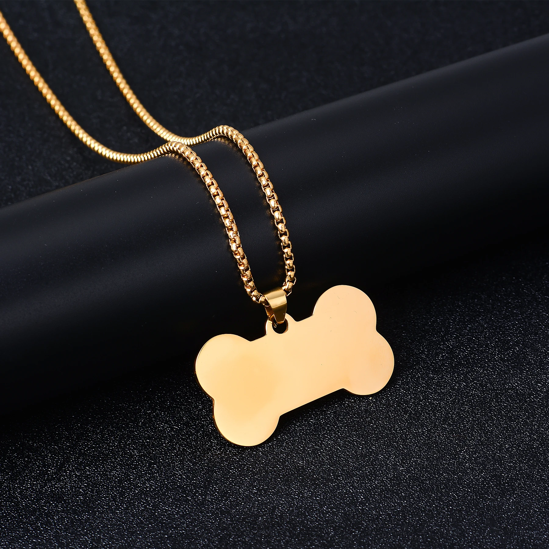 Personalized Name Date Pendant Necklaces Stainless Steel Cute Bone Anti-lost Necklace Dog Tags Jewelry thumbnail 4