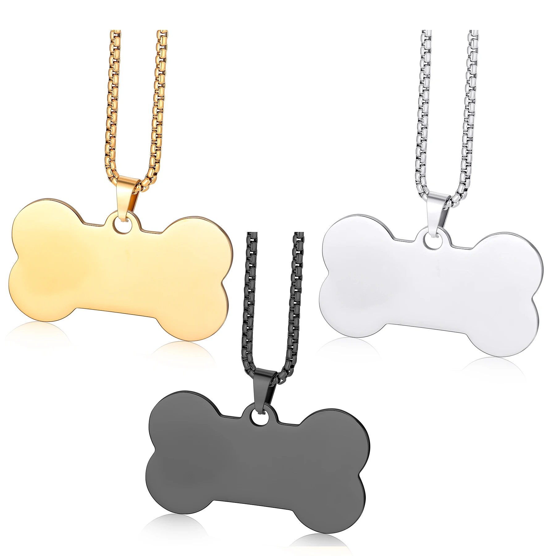 Personalized Name Date Pendant Necklaces Stainless Steel Cute Bone Anti-lost Necklace Dog Tags Jewelry thumbnail 5