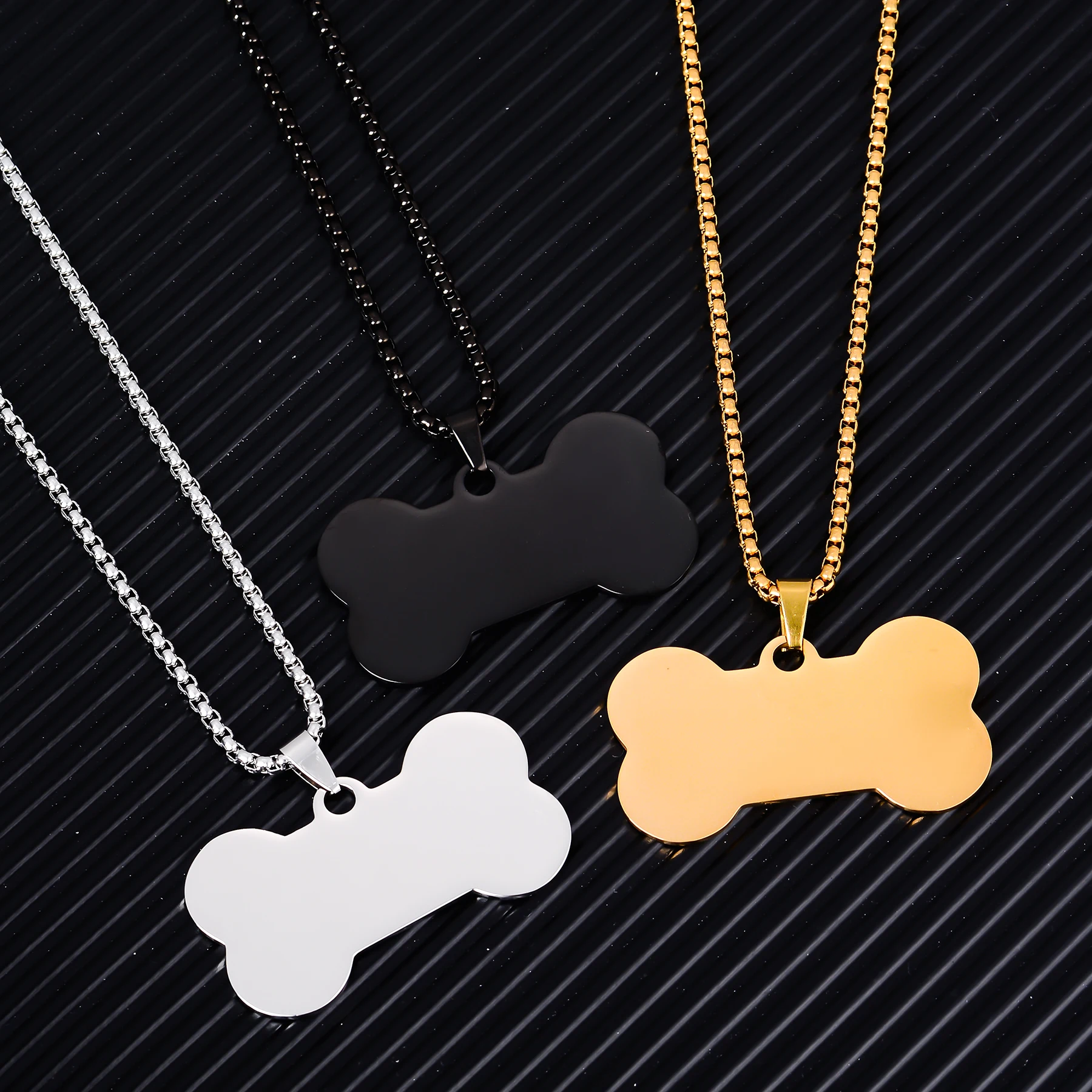 Personalized Name Date Pendant Necklaces Stainless Steel Cute Bone Anti-lost Necklace Dog Tags Jewelry thumbnail 2